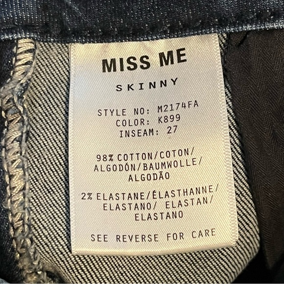 Miss Me Ankle Skinny Jeans Womens Size 26 Blue Studded Rhinestone Faded Denim - Picture 7 of 12